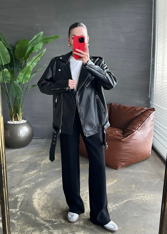 Dilvin Deri Biker Ceket SİYAH