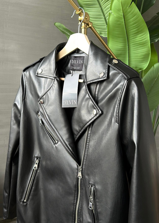 Dilvin Deri Biker Ceket SİYAH