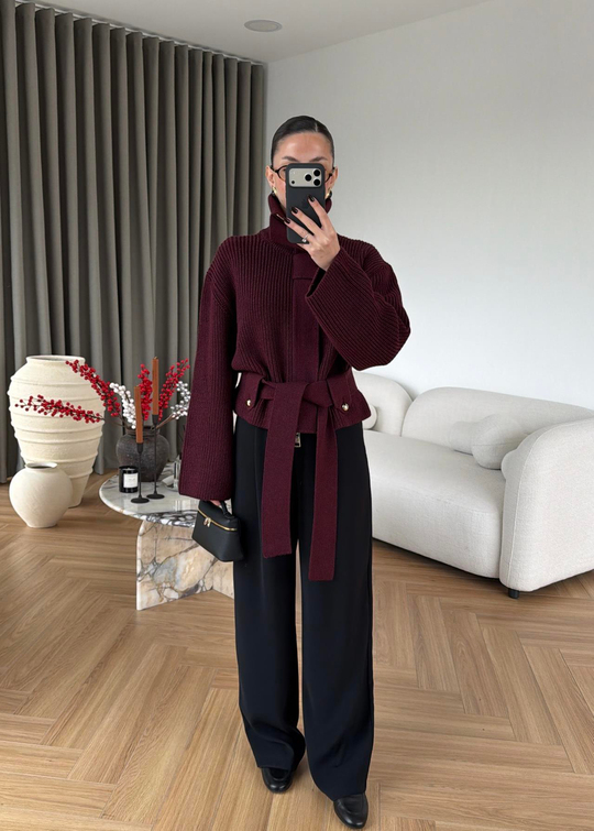 Dilvin Kemerli Yünlü Hırka BORDO
