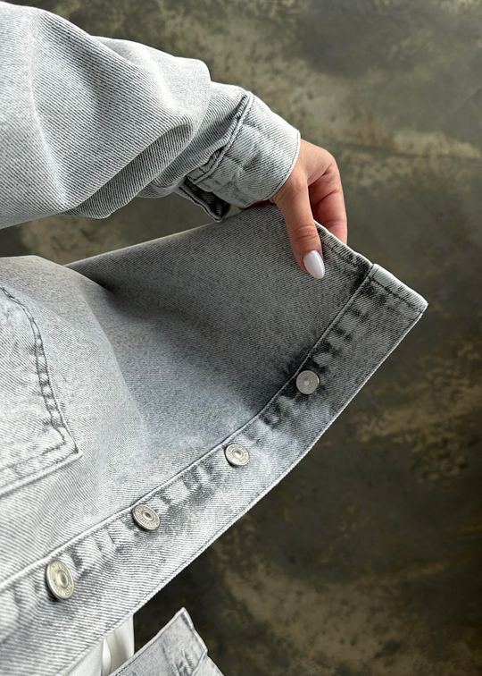 Dilvin Oversize Cepli Denim Ceket AÇIK GRİ
