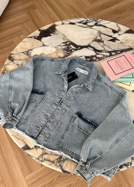 Dilvin Püsküllü Denim Ceket BUZ MAVİ