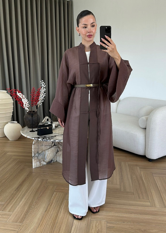 Diva Çin Düğmeli Uzun Ceket KAHVERENGİ