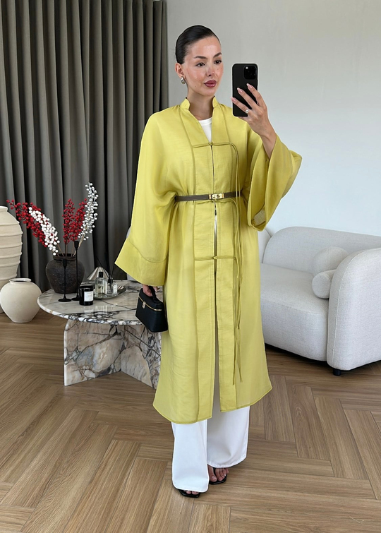 Diva Çin Düğmeli Uzun Ceket NEON YEŞİL