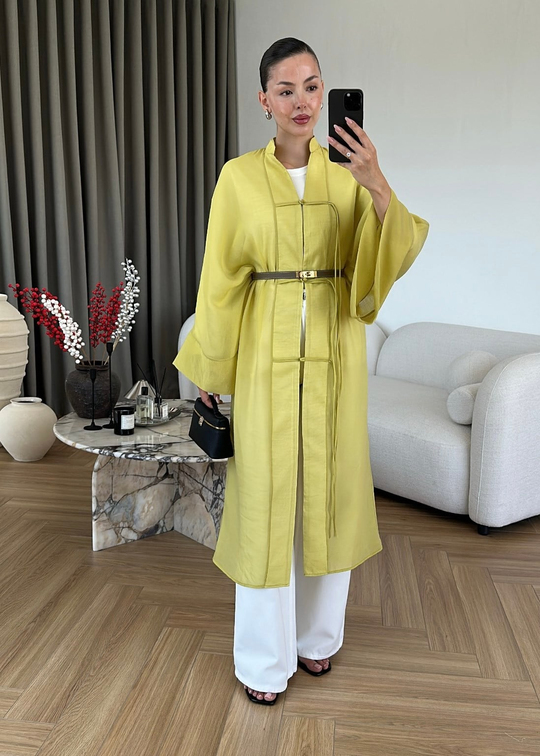 Diva Çin Düğmeli Uzun Ceket NEON YEŞİL