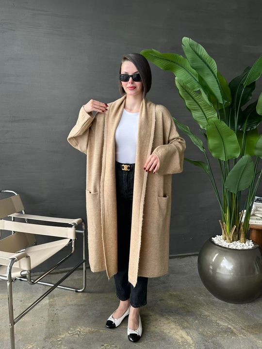 Diz Altı Cepli Premium Hırka CAMEL