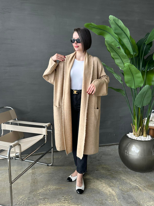 Diz Altı Cepli Premium Hırka CAMEL