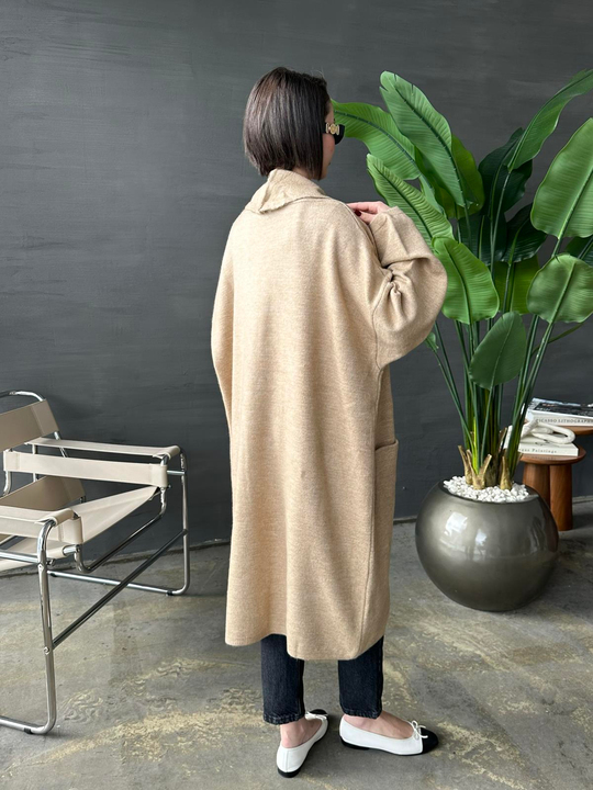 Diz Altı Cepli Premium Hırka CAMEL