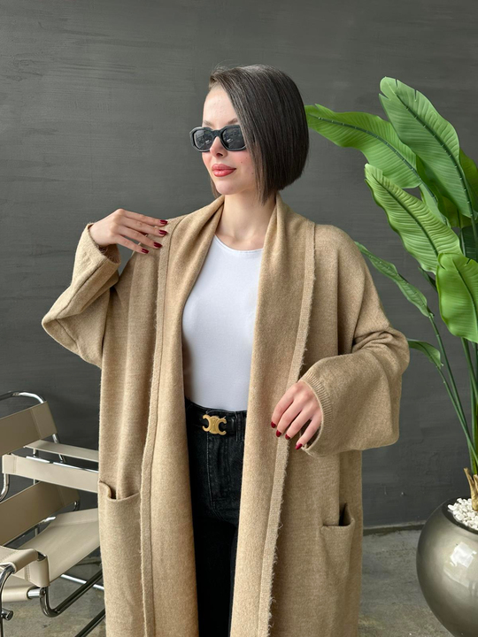 Diz Altı Cepli Premium Hırka CAMEL