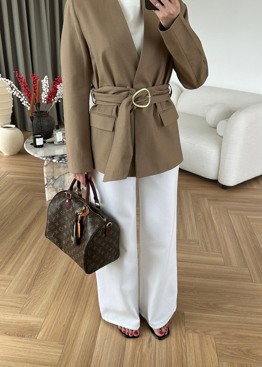 Donna Gold Tokalı Keten Ceket CAMEL
