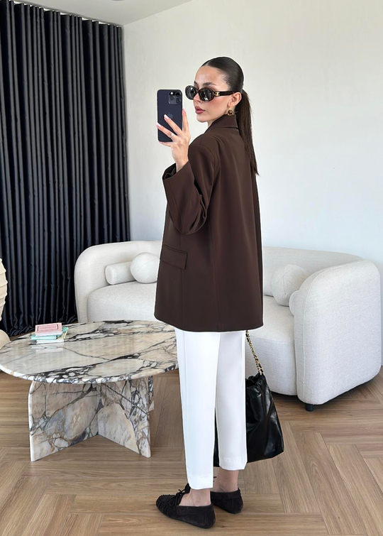 Dört Düğmeli Oversize Ceket ACI KAHVE