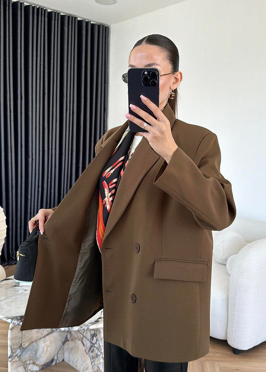 Dört Düğmeli Oversize Ceket SÜTLÜ KAHVE