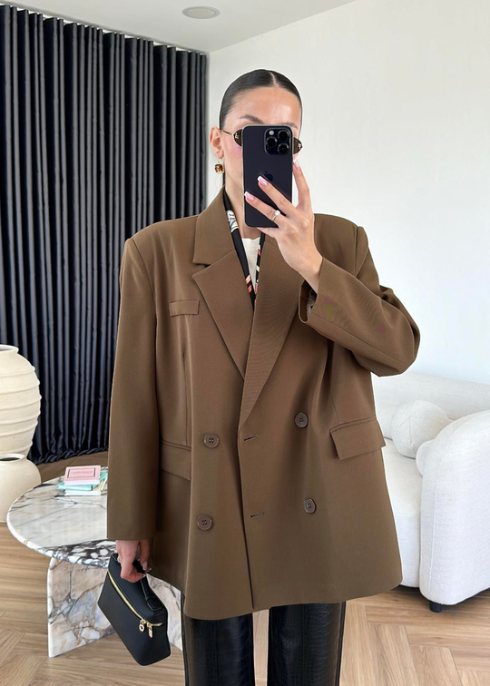 Dört Düğmeli Oversize Ceket SÜTLÜ KAHVE
