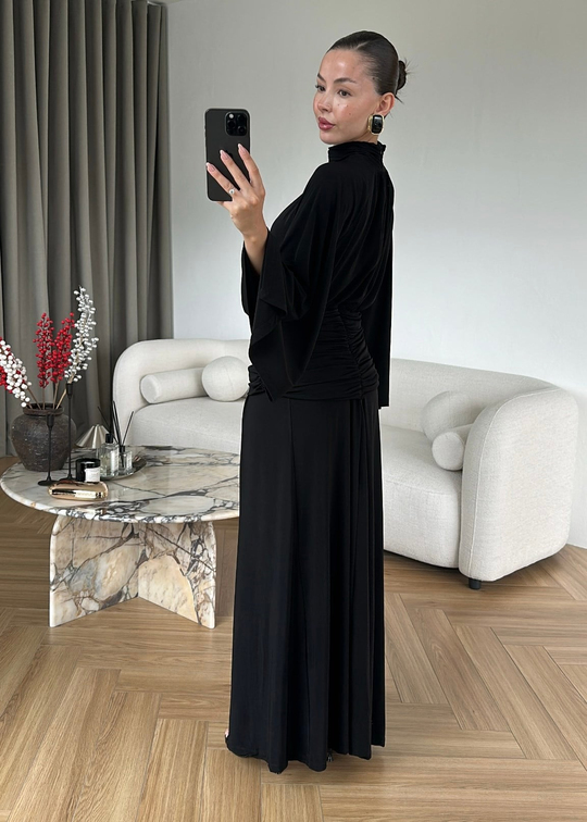 Drapeli Premium Elbise SİYAH