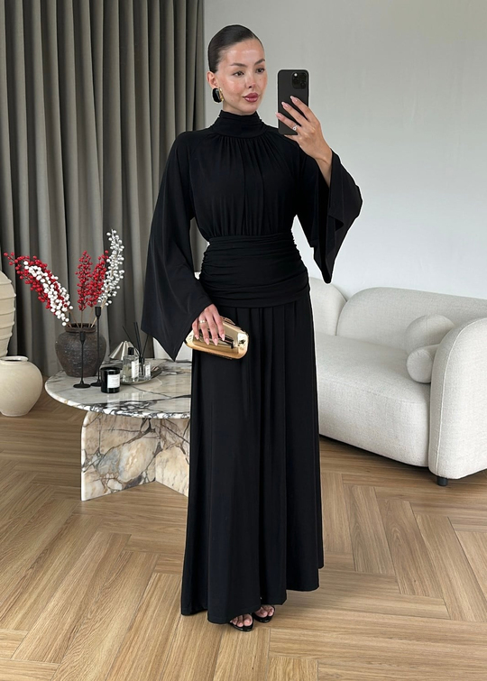 Drapeli Premium Elbise SİYAH