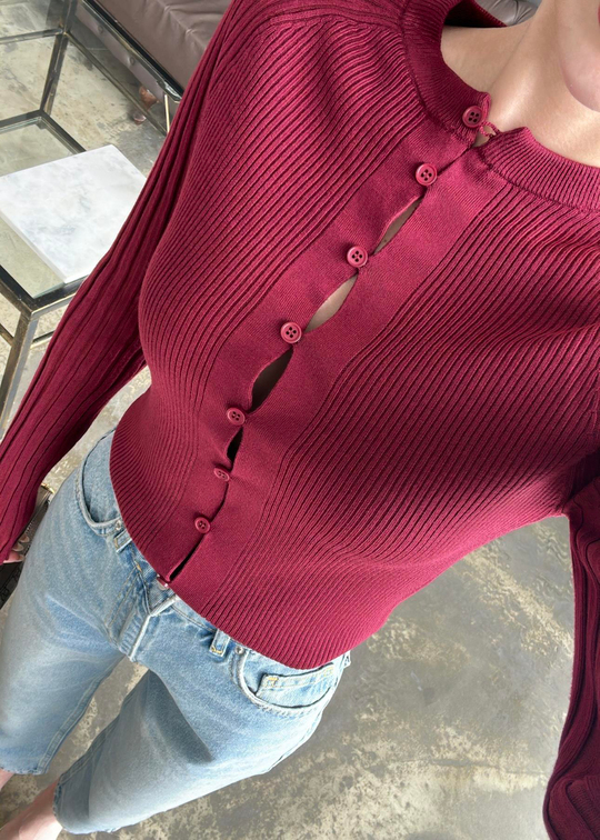 Düğmeli Dilvin Triko Hırka BORDO