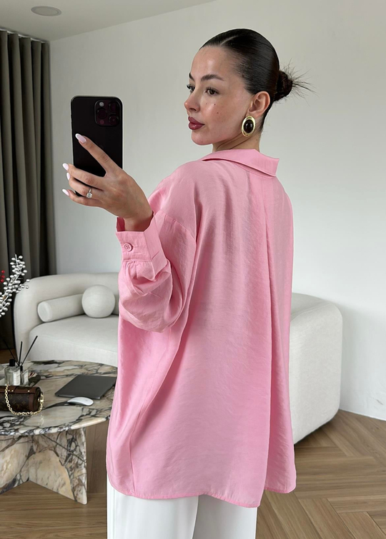 Düşük Omuzlu Tensel Gömlek PEMBE