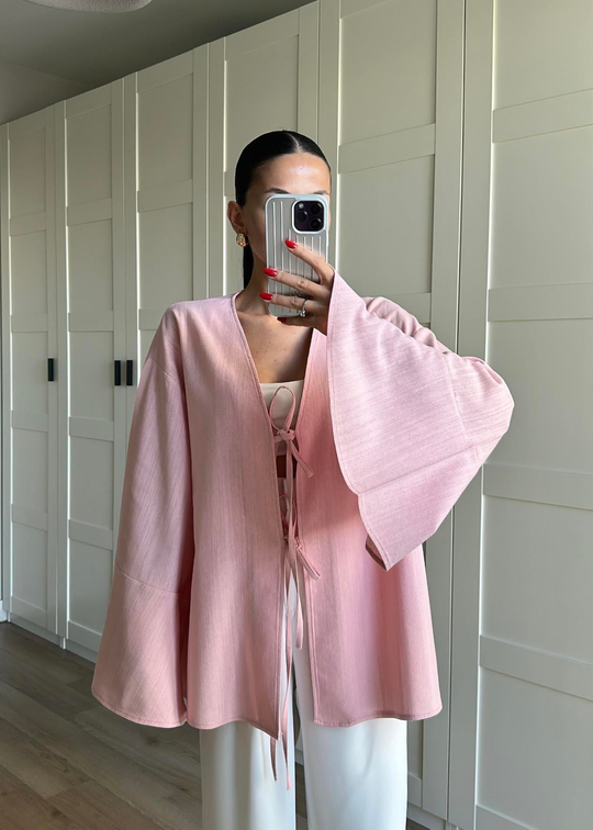 Efil Keten Kimono PEMBE