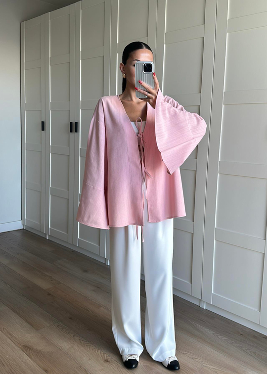 Efil Keten Kimono PEMBE
