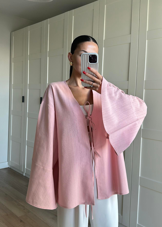 Efil Keten Kimono PEMBE