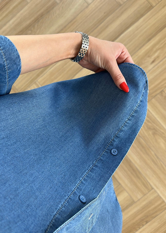 Eflina Yarım Kollu Denim Tensel Takım Koyu Mavi