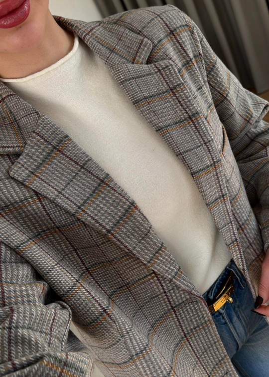 Ekose Desenli Blazer Ceket RENKLİ