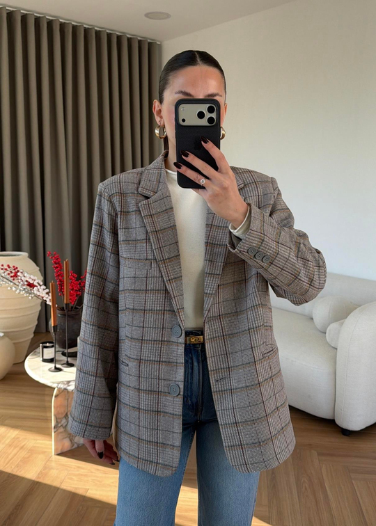 Ekose Desenli Blazer Ceket RENKLİ