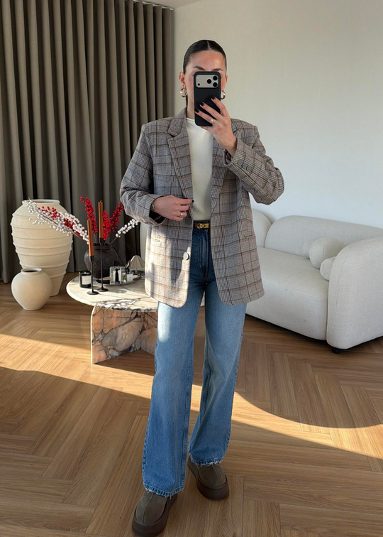 Ekose Desenli Blazer Ceket RENKLİ