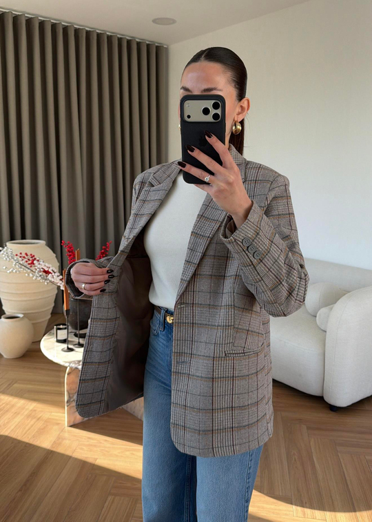 Ekose Desenli Blazer Ceket RENKLİ