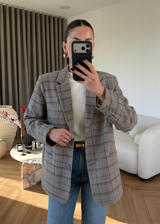 Ekose Desenli Blazer Ceket RENKLİ
