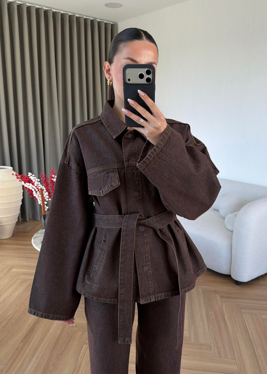 Elena İkili Denim Takım KAHVERENGİ