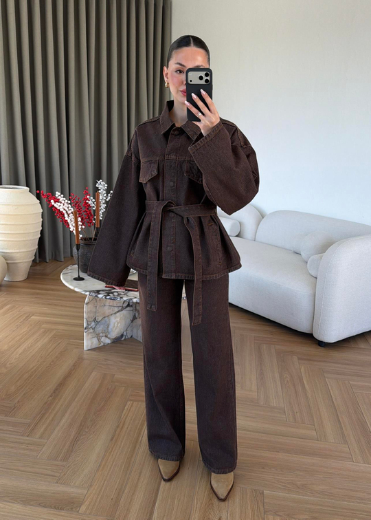 Elena İkili Denim Takım KAHVERENGİ