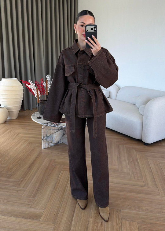 Elena İkili Denim Takım KAHVERENGİ