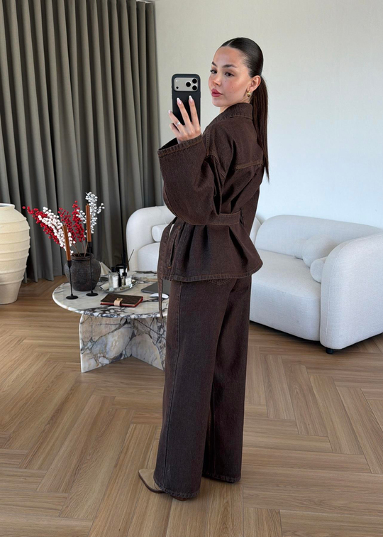 Elena İkili Denim Takım KAHVERENGİ