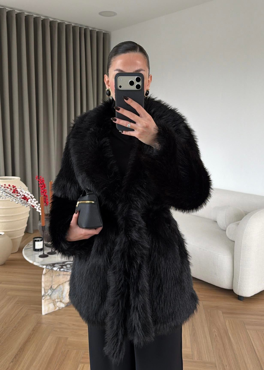 Elite Kuşaklı Kürk SİYAH