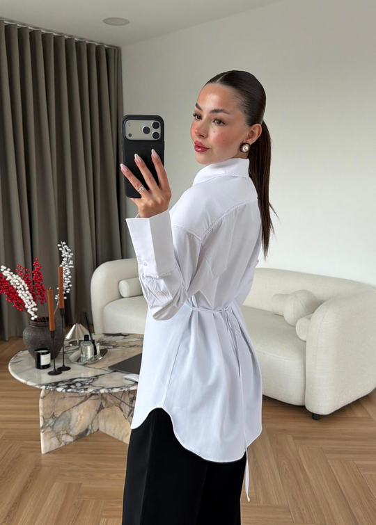 Emily Bağlamalı Vatkalı Gömlek BEYAZ