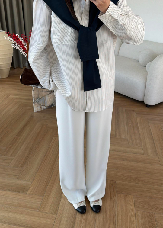 Ena Çizgili Bağlamalı Gömlek BEYAZ