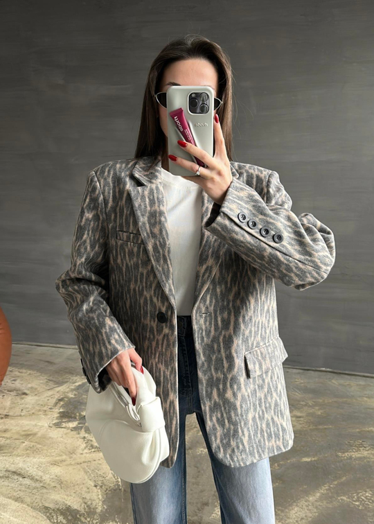 Eskitmeli Leopar Kaşe Ceket RENKLİ