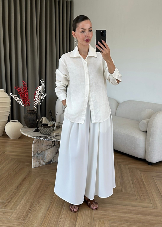 Etekli Krep Pantolon BEYAZ
