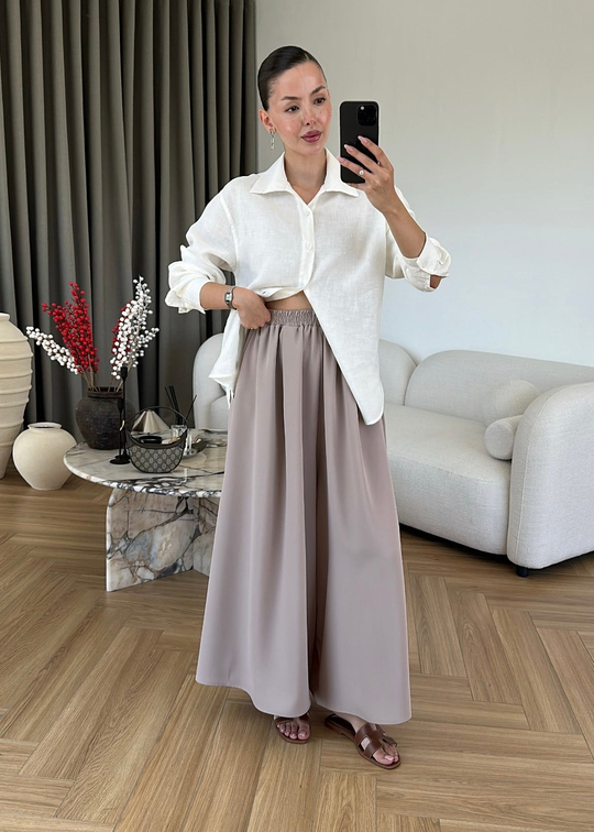 Etekli Krep Pantolon VİZON