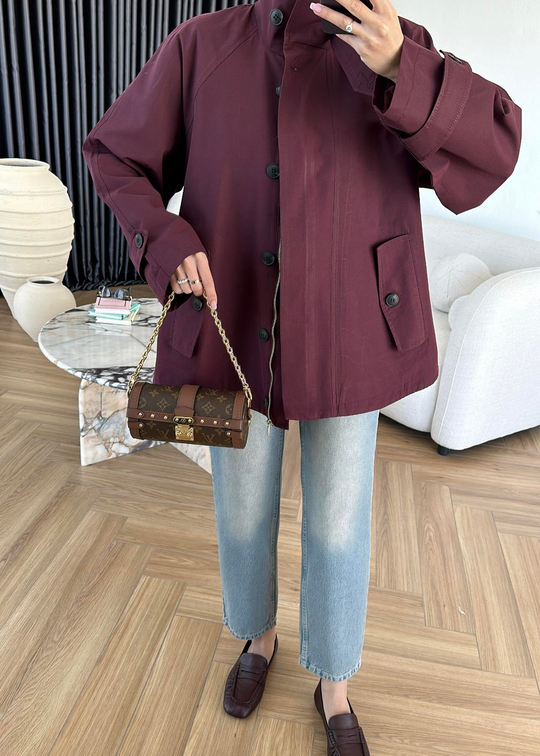 Fermuarlı Parka Trençkot BORDO