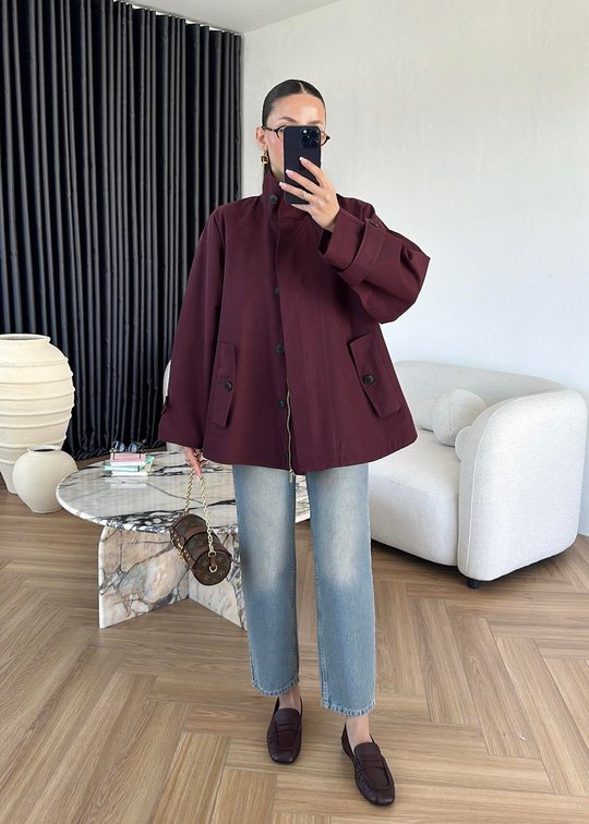 Fermuarlı Parka Trençkot BORDO
