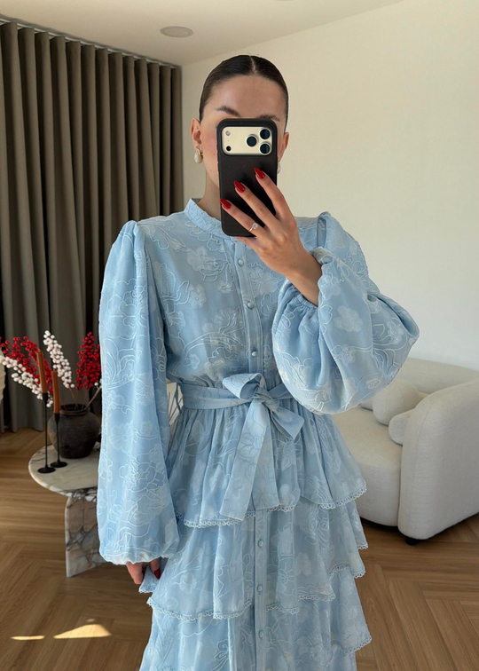 Fırfırlı Katlı Elbise BEBE MAVİ