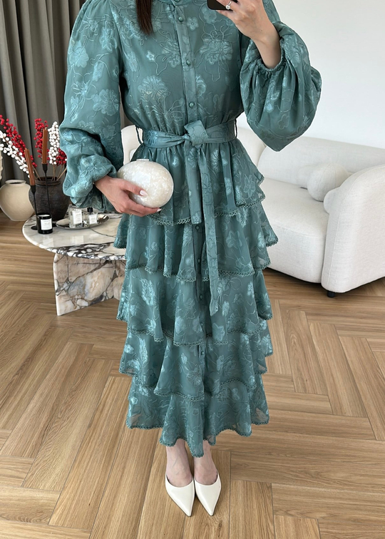 Fırfırlı Katlı Elbise MİNT YEŞİLİ
