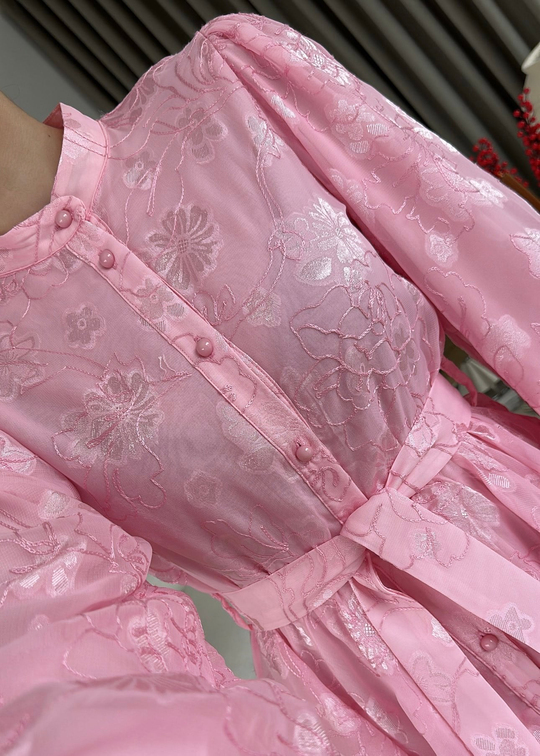 Fırfırlı Katlı Elbise PEMBE