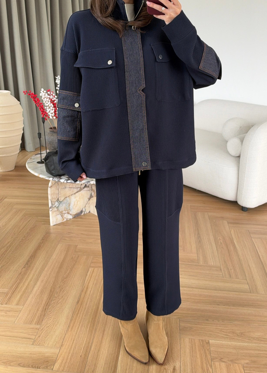 Fitilli Denim Detay Takım LACİVERT