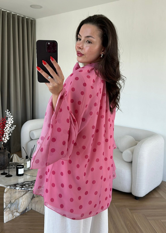 Fordy Puantiyeli Şifon Gömlek PEMBE