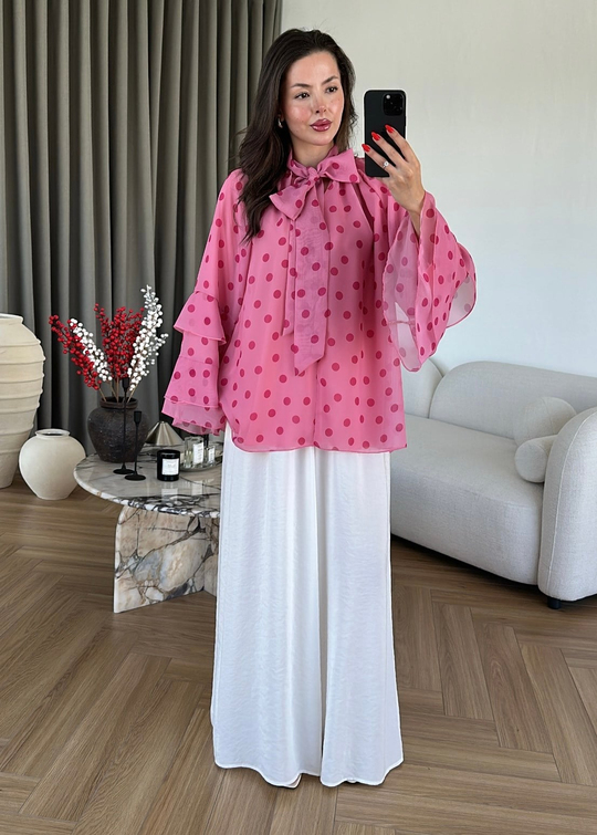 Fordy Puantiyeli Şifon Gömlek PEMBE