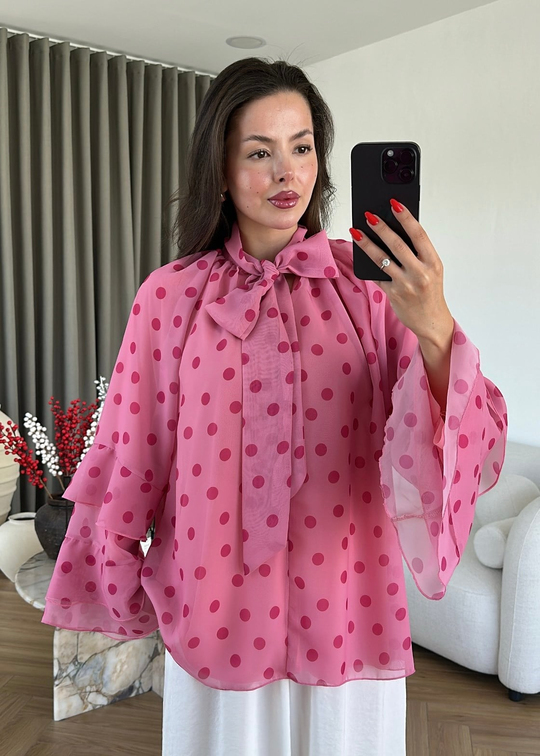 Fordy Puantiyeli Şifon Gömlek PEMBE