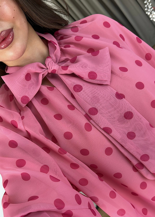 Fordy Puantiyeli Şifon Gömlek PEMBE