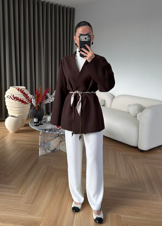 Fular Kemerli Blazer ACI KAHVE